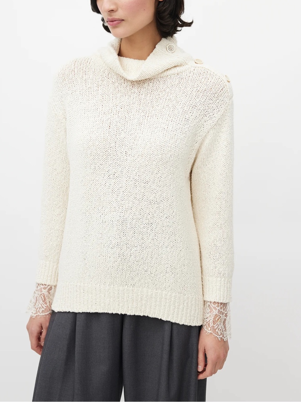 Brunello Cucinelli Cream Knit Lace Sweater M?